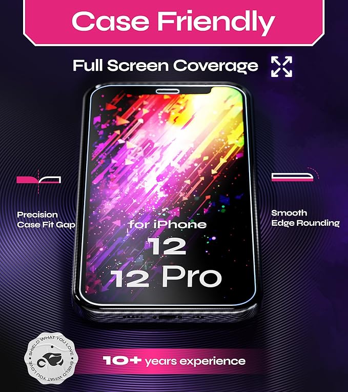 Defenslim Screen Protector for iPhone 12/12 Pro (2Pack), Easy Auto-Align Install Kit, 6.1" Tempered Glass, 9H Hardness, Ultra HD Clear, Case Friendly, EasyShield