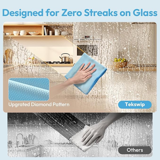Nanoscale Microfiber Cloths 15.55”x 15.55”, Glass Window Mirror Stainless Steel Car Cleaning, Streak-Free, Lint-Free, Super Thick & Absorbent, Reusable, 6 Pack (Purple)