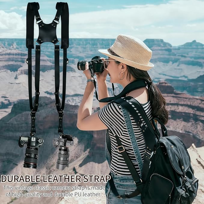 Camera Harness,Black Camera Straps for Photographers,Leather Dual Camera Strap for Two DSLR/SLR Cameras