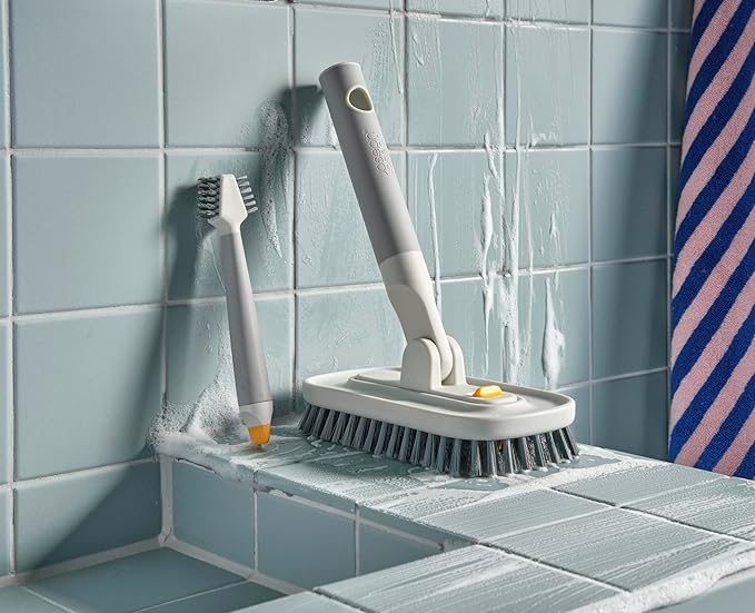 Joseph Joseph CleanTech Household Cleaning 2-Piece Set for Bathroom & Kitchen, Includes: 2-in-1 Tile Scrubber with Grout Brush and 3-in-1 Detail Brush with Nylon Scraper Tip