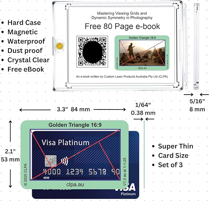 CLPA Golden Triangle Viewfinder: Credit Card-Sized Composition Grids for Video, Photography & Art in 4:3, 3:2, & 16:9