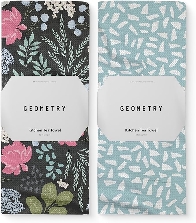 GEOMETRY Kitchen Tea Towels - Quick Dry Microfiber Dish Towels for Kitchen Pretty Petals, 18" x 30" 2 Pack