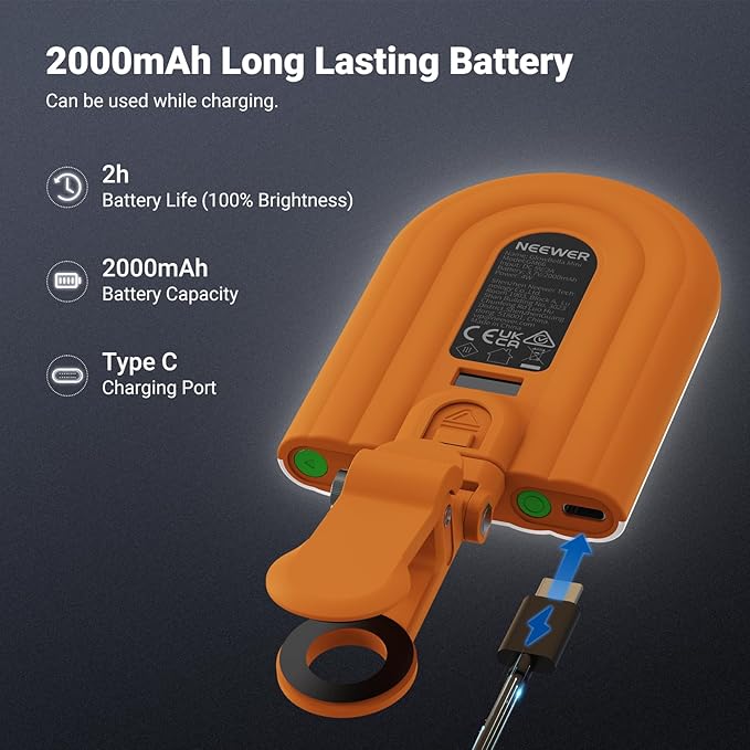 NEEWER GM66 Clip on Selfie Light for Phone, 68 LEDs, Bi Color Lighting Compatible with iPhone with CRI97+, 2000mAh for TikTok Vlog Recording Streaming Laptop Computer Webcam Video Conference Makeup
