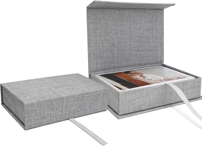 Vienrose Linen 4" x 6" Photo Cases and Postcard Keeper Storage Container Box 1Pcs for Photo, Postcard, Decorative Paper, Gray