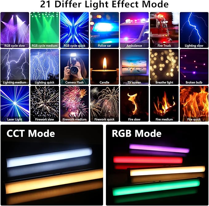 RGB Led Video Light Stick Wand, Obeamiu 2600-9600K Portable Studio Photography Lighting, 5000mAh Rechargeable Battery, 21 Lights Effects for YouTube, Painting, Vlog, Live Streaming, Self Broadcasting