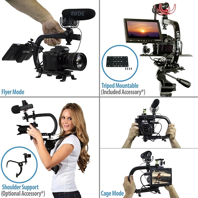 Cam Caddie Scorpion EX Video Camera Stabilizing Handle Kit with Included Smartphone and GoPro Compatible Mounts - Professional Bundle - Black