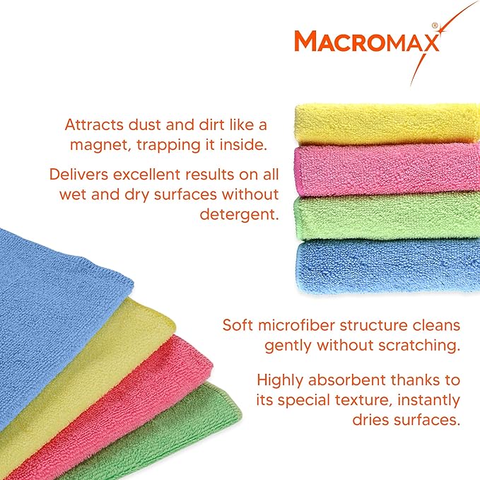 Microfiber Cleaning Cloth – Pack of 4 – Ultra Absorbent Lint‑Free Reusable Towels for Kitchen, Glass, Counters, Furniture – Soft Non‑Scratch Microfiber