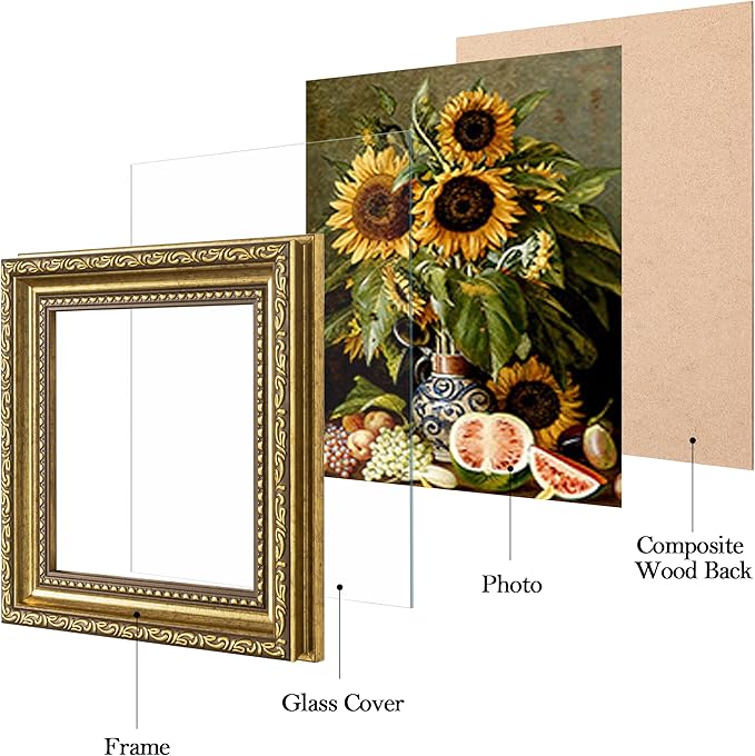 eletecpro 5x5 Picture Frames Set of 4, Ornate Frame with Glass Cover, 5 by 5 Vintage Gold Photo Frames Display 5x5 Photo for Tabletop or Wall Decor, Gold