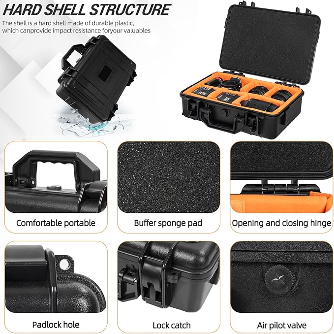 GYXZ Protective Camera Case 11.8 X 7.5 X 4.3 Inch Shockproof Water-resistant with Adjustable Dividers (Can hold cameras, pistols, gear, equipment)