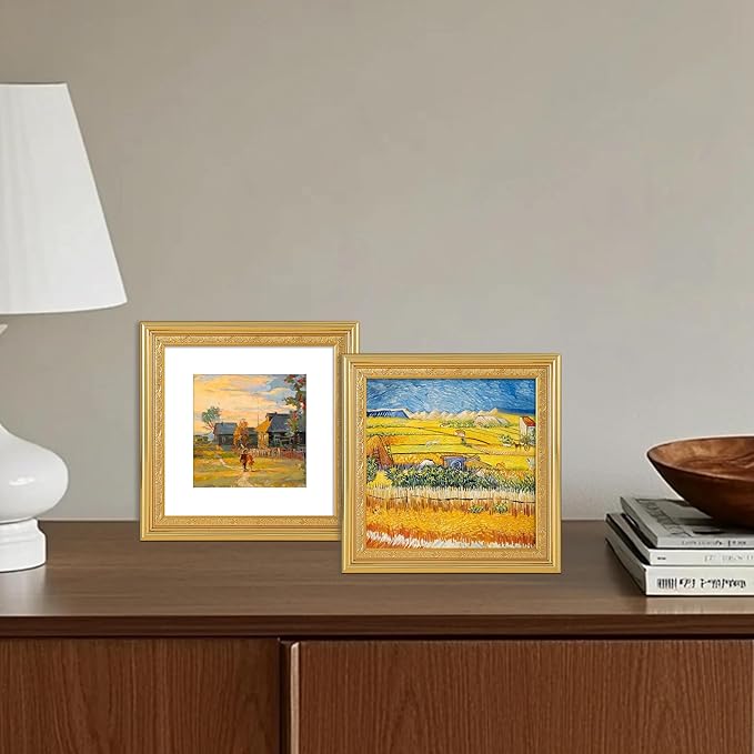 VIOLABBEY 6x6 Gold Picture Frame, Display 4x4 Photo with Mat or 6x6 without Mat, Ornate Vintage 6 x 6 Gold Frame for Wall Decor or Tabletop Display