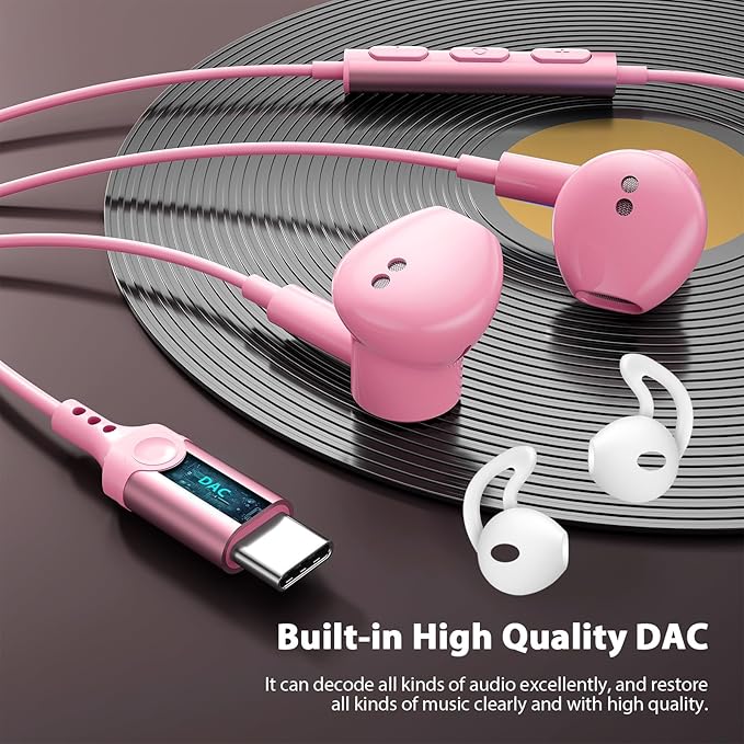 USB C Headphones with Microphone for iPhone 17 Pro Max 17e 16e 16 15 Plus,Type-C Headphones for Google Pixel 10a Wired Earbuds Magnetic Sport Earphone for iPad/OnePlus 15/Samsung S26 S25 Flip 6 Fold 7