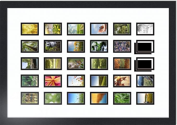 ArtToFrames Collage Photo Frame Double Mat with 30 - 2x3 Openings and Satin Black Frame