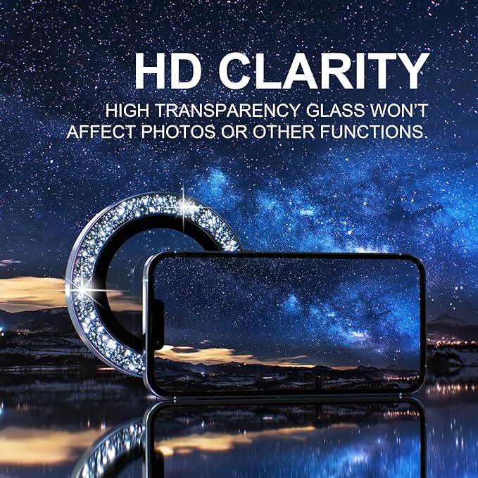 Choiche Compatible for iPhone 13 Pro/iPhone 13 Pro Max Camera Lens Protector Bling, 9H Tempered Glass Camera Cover Screen Protector Metal Ring Decoration Accessories (Glitter-Sierra Blue)