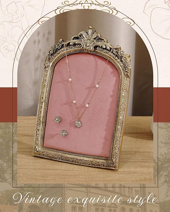 Jewelry Display Stand Vintage Necklace Organizer Ring Holder Earring Tray Resin Jewelry Photography Props Frame with Velvet Backing for Gifts