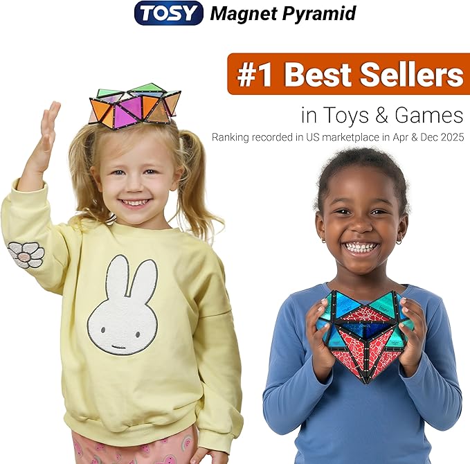 TOSY Magnet Pyramid Stone - 1 Cube Transforms into 1 Billion Shapes (Bunny, Egg Basket, Flowers, Heart), Easter Valentine Gift, 12 pcs, 243 Magnets, Holographic Design, Puzzle/STEM Toy