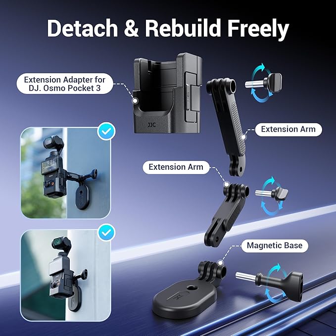 JJC Pocket 3 Magnetic Mount Stand Compatible with DJI Osmo Pocket 3 Accessories, Expansion Adapter with Cold Shoe, Bendable Detachable Magnetic Suction Holder Case, Extension Adapter Stand