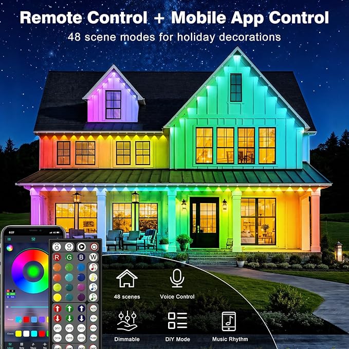 LITSOUL 400FT Permanent Outdoor Lights for House Waterproof, Smart RGB Eave LED Lighting with 16 Million Colors, IP67 Outdoor Strip Lights for Christmas Halloween Holiday Daily Decorations (400FT)