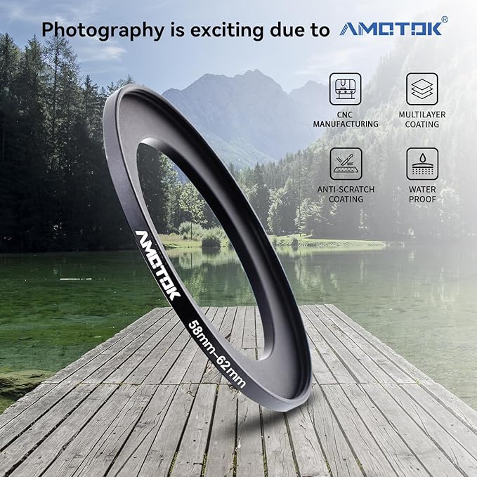 58mm to 62mm Camera Filters Ring Compatible All 58mm Camera Lenses to 62mm UV CPL ND Filter Accessory and 62mm Lens Hood(58-62mm)