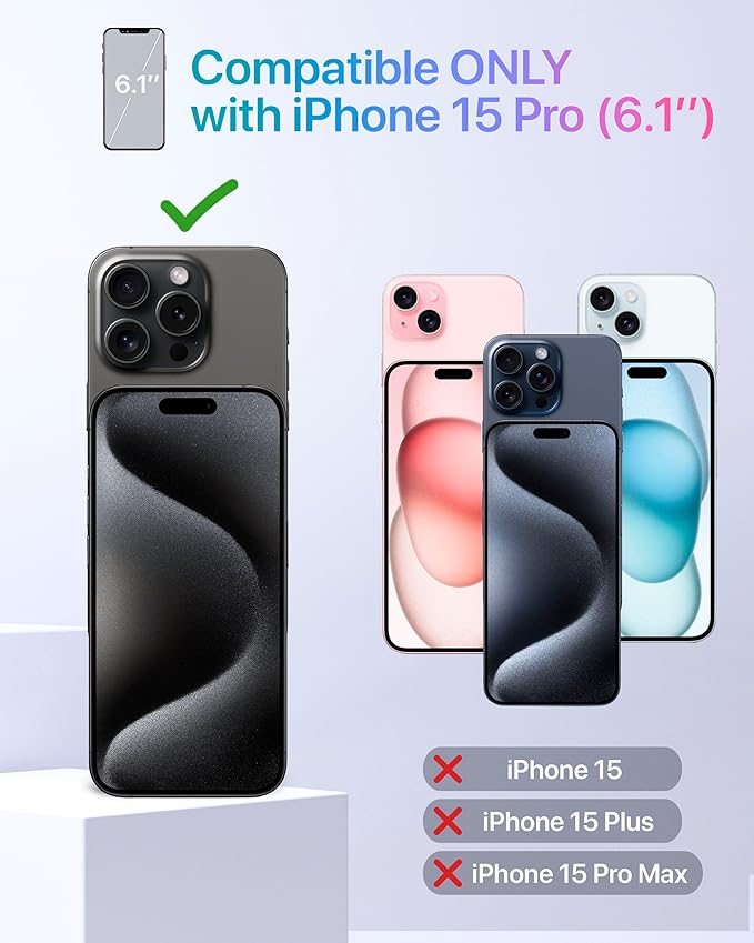TORU for iPhone 15 Pro Wallet Case with Card Holder, Hidden ID Credit Card Slot Flip Kickstand, Slim Fit Shockproof Heavy Duty Phone Cover with Strap - Travel Stamps Pattern