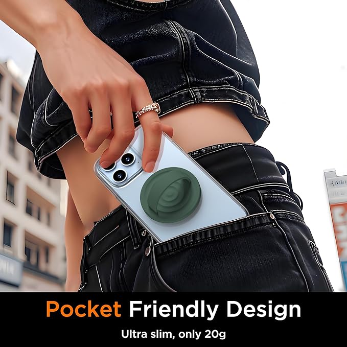 Upgraded Magnetic Phone Grip, Liquid Silicone Soft and Portable, Removable Finger Loop Ring Grip Holder for iPhone, Strong Magnetic Attraction, Compatible with MagSafe Phone Case, Alpine Green