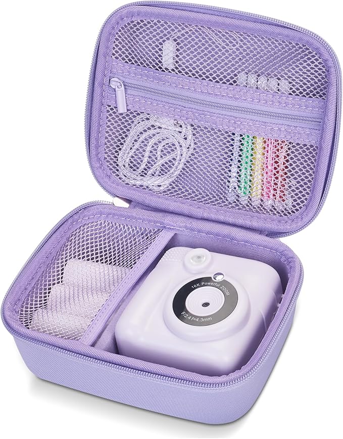 Hikkon Camera Case Compatible for ESOXOFFORE/Upgrade/Dylanto/Yehtta/HiMont/CAMCLID Kids Instant Print Camera Toy,Portable Digital Camera Storage Holder Organizer Bag (Case Only) - Purple