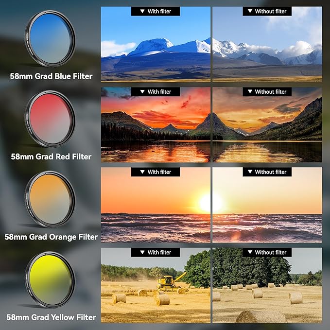 APEXEL 58mm Phone Filter Kit with Cell Phone Clip (7 Pcs: CPL/ND32/Star/4-Color Graduated Filters) Compatible with iPhone 17 16 15 14 Pro Max 13 12 11 & Canon Nikon Sony Cameras, with Cold Shoe Mount