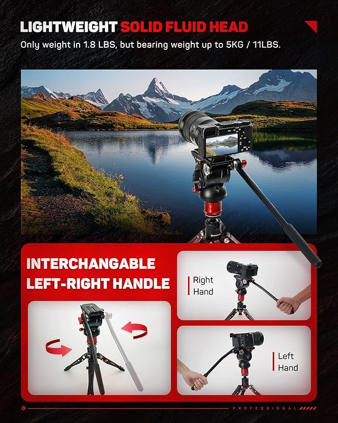 IFOOTAGE Video Fluid Head Komodo K5S, Aluminum Video Head for Tripod Monopod, Camera Fluid Head Mount for DSLR Camera, Camcorder, Monopod & Tripod, Payload 5KG/11LB