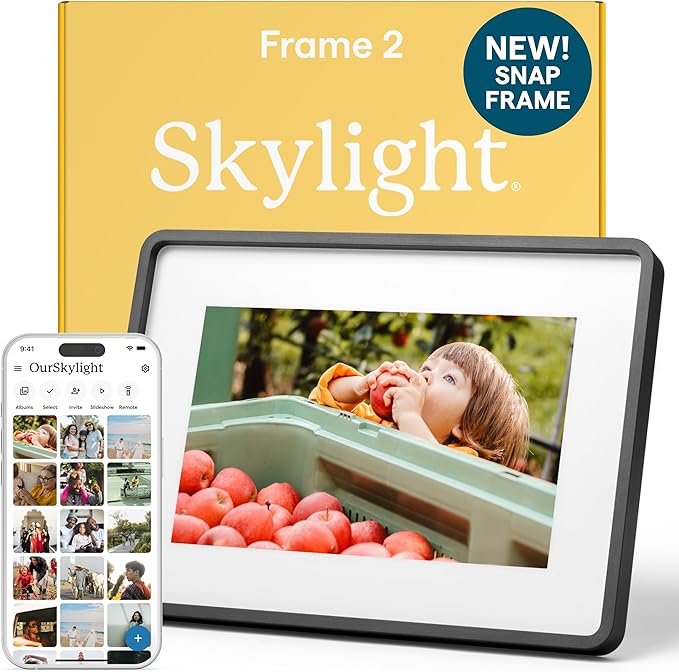 Skylight Digital Picture Frame 2 – 10" Full HD Wi-Fi Touch Screen, 16GB Digital Photo Frame, Load Photos & Videos Directly from Phone, Anti-Glare – Personalized Gifting, Charcoal Metal Shadow Box