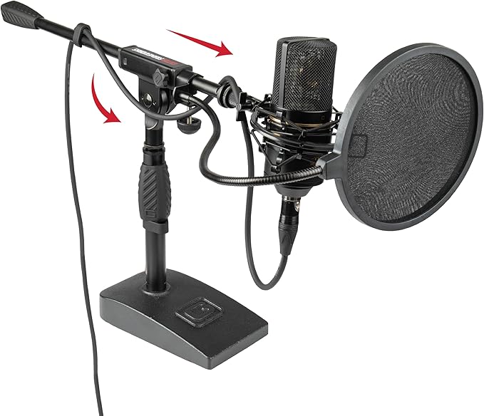 Gator Frameworks Short Weighted Base Microphone Boom Arm Stand with Clamp-On Single Layer Pop Filter (GFW-MIC0821-POP), Black