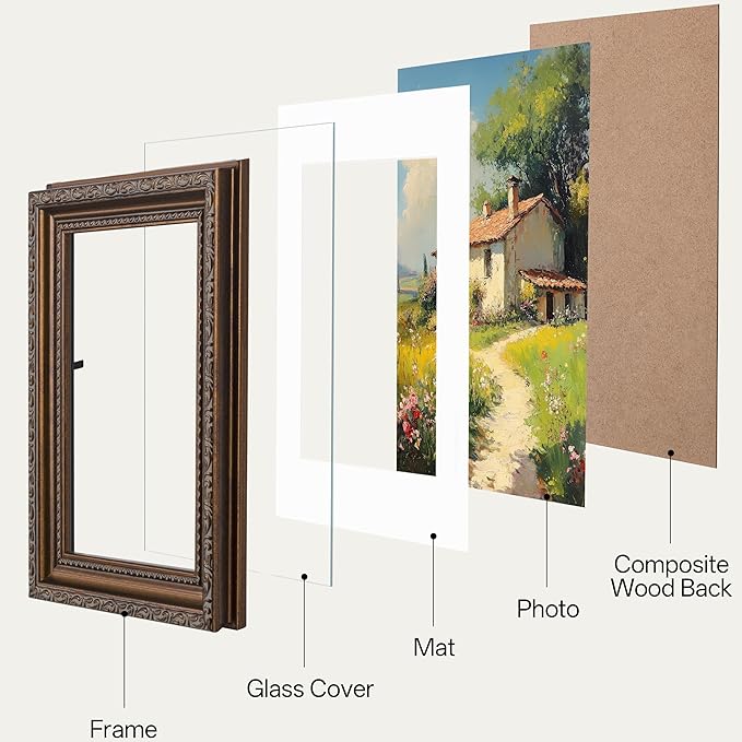 eletecpro 5x7 Picture Frames Set of 4, Vintage Frames with Glass Cover, 5 x 7 Photo Frame Displays 4x6 Photo with Mat or 5x7 without Mat for Tabletop or Wall Decor, Bronze