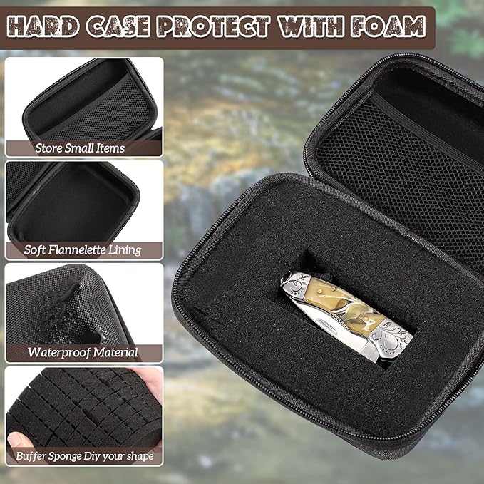 Relaxweex EVA Hard Case with Customizable Foam 7.1 x 4.7 x 3.1 Inch Protective EVA Carrying Case Shockproof Outdoor for Camera, Digital Products, Electronic Instruments with Knife, Black and Red
