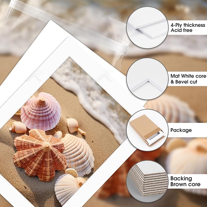 Golden State Art, Acid Free, Pack of 5, 11x14 White Picture Mats Mattes with White Core Bevel Cut for 9x12 Photo + Backing + Bags