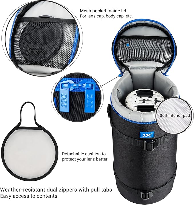 JJC Deluxe Lens Case Pouch Storage Bag for Canon RF 200-800mm f/6.3-9, Sony FE 200-600mm f/5.6-6.3, Nikkor Z 180-600mm f5.6-6.3 VR, Nikkor Z 600mm f6.3 VR Lens & More Lenses Below 5.5" x 14.6"(D x L)