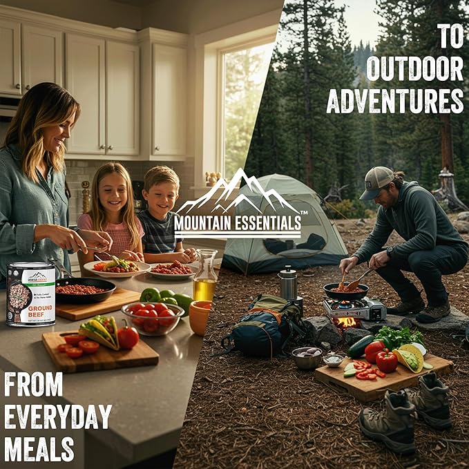 MOUNTAIN ESSENTIALS All Natural Canned Ground Beef 28 Oz Fully Cooked, Ready to Eat Hamburger Meat – Pantry Staple for Everyday Meals, Emergency & Survival – 5-Year Shelf Life – Made in USA – 12 Pack