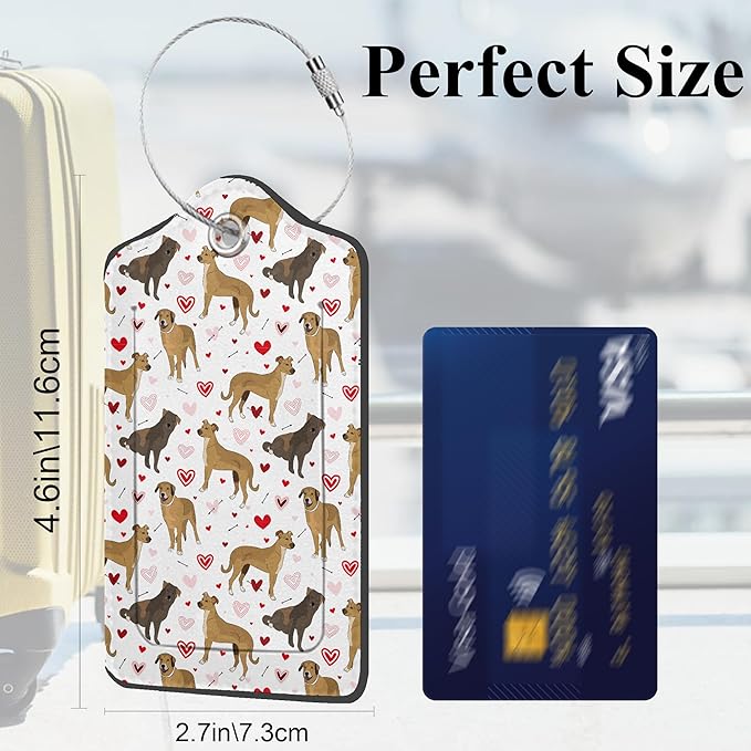 Cute Colorful Dog 2 Pack PU Leather Luggage Tags for Suitcase, Red Heart Travel Cruise Tag with Privacy Flap, Name ID Label and Metal Loop for Women Men Baggage Handbag School Bag