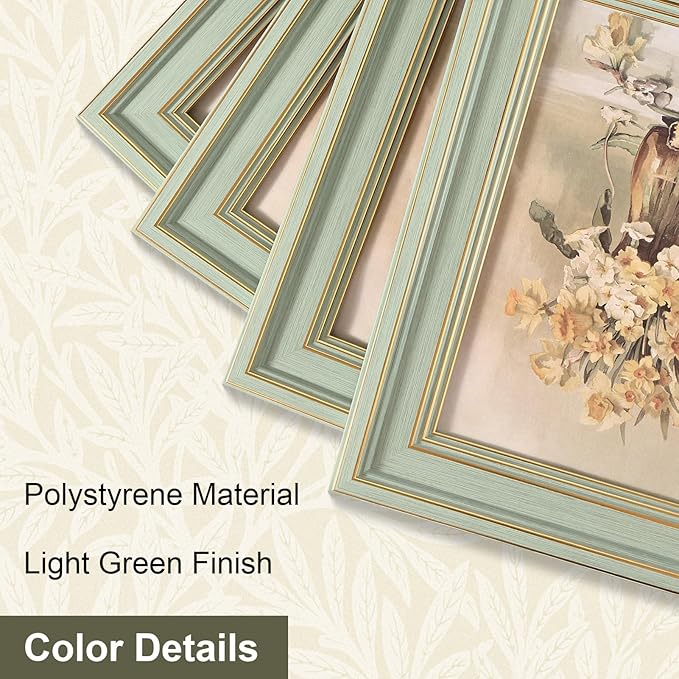 Vittanly 5x7 Picture Frame Set of 4, Vintage Photo Frame for Wall or Tabletop, Display 5x7 Pictures, Rustic Farmhouse Home Decor, Light Green