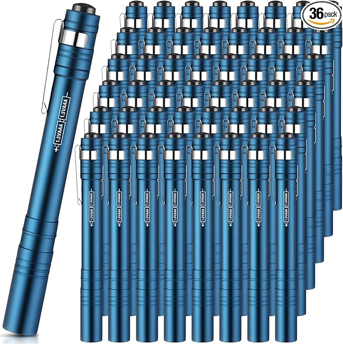 36 Pack Christmas Mini Pen Flashlights Bulk Gifts LED Pen Lights Aluminum Pocket Flashlights with Clips Small Handheld Torches for Men Camping Hiking Emergency Outdoor (Blue)