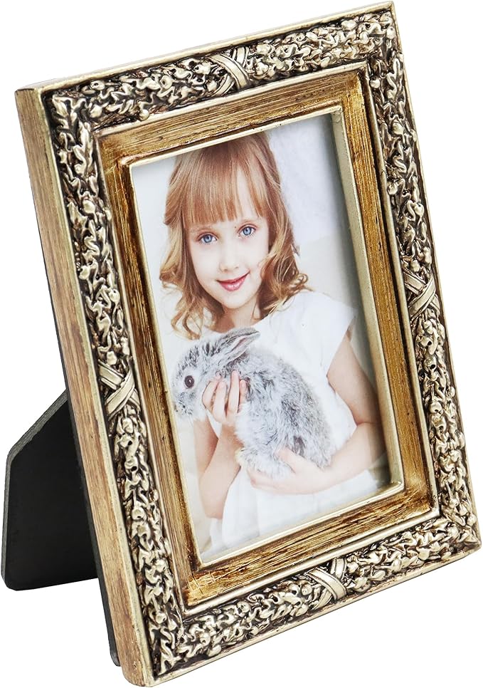Hymmah 2.5 * 3.5Inch Mini Wallet Picture Frame Vintage Photo Frame Ornate Textured Hand-Crafted Resin Frame with Easel&Hook for Tabletop&Wall Display,Photo Gallery,Art