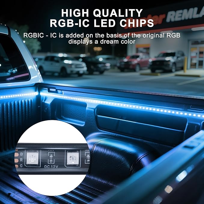 3PCS 60" RGB Truck Bed Light Strip Kit Remote Controlled Color Changing LED Bars with Music Sync, IP67 Waterproof for Pickup Trucks, SUVs, RVs & Boats