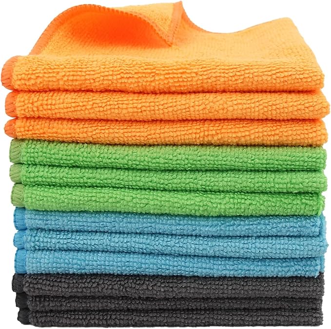 12 Pack Microfiber Cleaning Cloth 11.8x11.8inch - Streak-Free, Reusable Wipes for Glass, Kitchen, Car, Dusting - Absorbent & Lint-Free (Mixed Color 3, 11.8 x 11.8 inch)