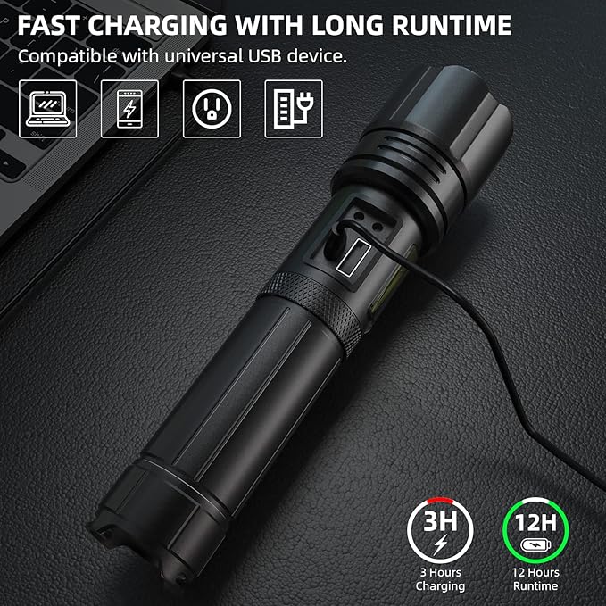 Rechargeable LED Flashlight, Super Bright 99,000 High Lumens Flashlight, 7 Modes,COB Side Light & Powerful IPX7 Waterproof Flashlight, Brightest Flash Light for Home, Camping,Hiking
