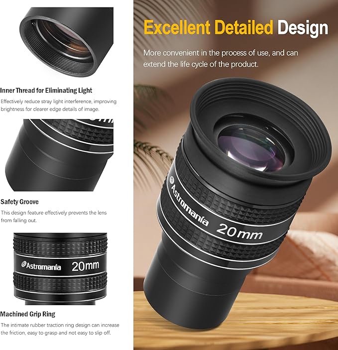 Astromania Telescope Eyepiece 20mm, Wide Angle 58 Degree Apparent Field Planetary Eyepiece for 1.25 inch Astronomy Telescope & Filter, Fully Multi-Coated Telescope Accessory for Planetary Observation