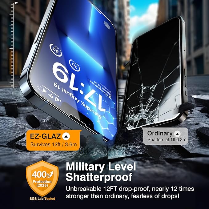 EZ-GLAZ- 4 Pack for iPhone 13 Pro Max Screen Protector [6.7"] With 2 Pack Camera Lens Protector, 9H+ Hardness 12FT Military Grade Shatterproof Scratch Resistant Durable Tempered Glass Film with Flawless Fit Kit, HD Clear