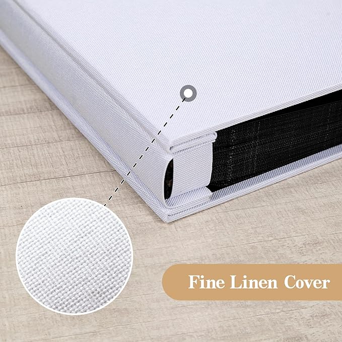 potricher Small Photo Album 4x6 200 Photos Linen Cover Picture Photo Book for Family Wedding Anniversary Baby Vacation (White,200 Pockets)