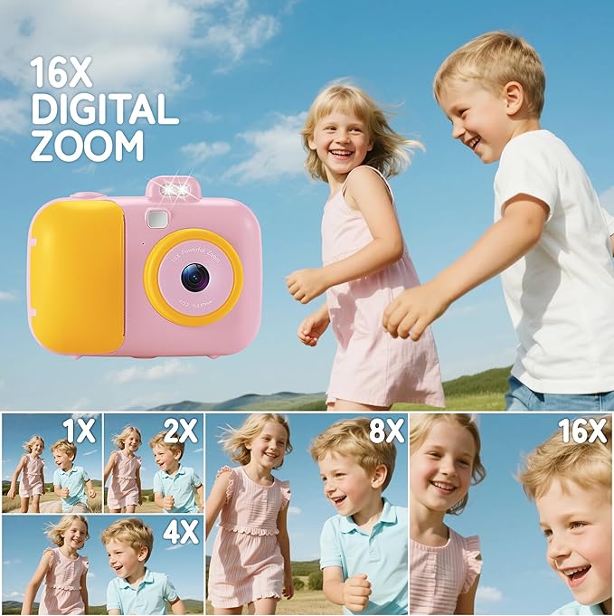 Instant Camera for Kids with Print Paper, 1080P HD Kids Camera Instant Print with 32GB SD Card, Girls Toys for Ages 5-7, Birthday Gifts for 5 6 7 8 9 Year Old Girls