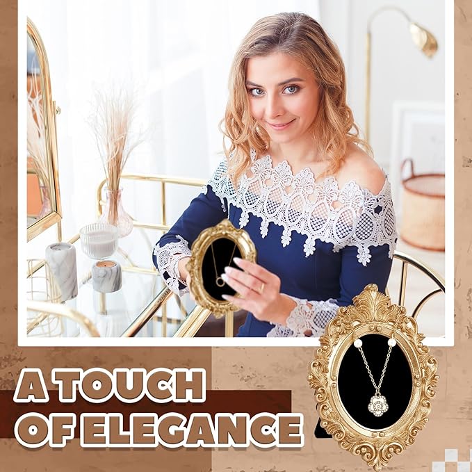 4 Pcs Mini Vintage Jewelry Display Stand Baroque Gold Picture Frame Necklace Earrings Holder Jewelry Photography Props Organizer with Velvet Backing Antique Decor for Wedding Women Gift