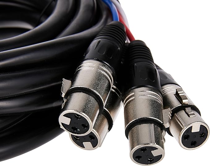 Monoprice 4-Channel XLR Male to XLR Female Snake Cable - 20 Feet - Black/Silver, Metal Connector Housings, Plastic and Rubber Cable Boots