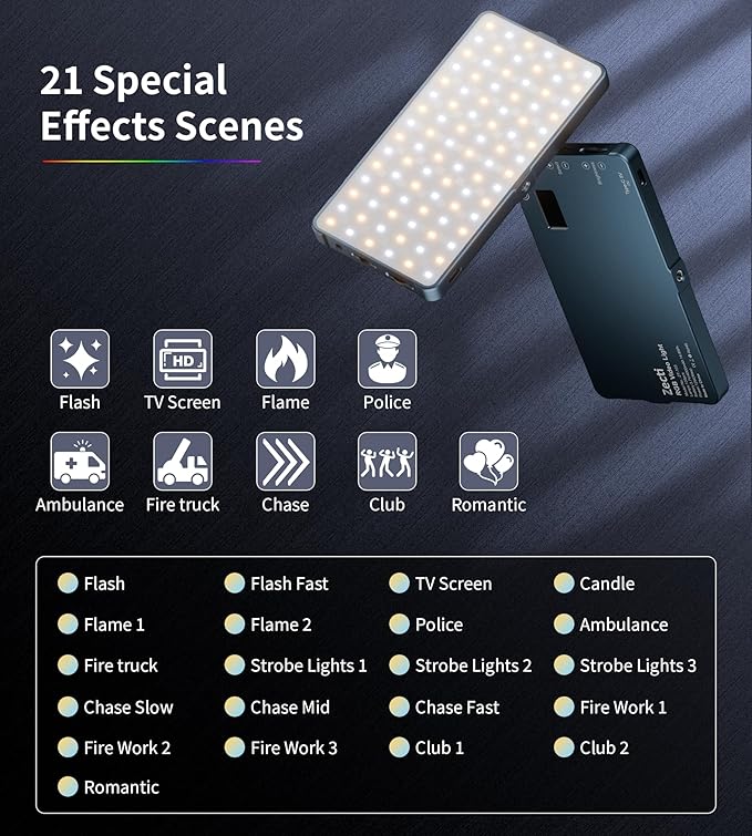 Selfie Camera Phone Light with Metal Hotshoe & Clip, 135 LED CRI 96+ 2500K-9900K 4000mAh RGB Video Light for iPhone, Cameras, Selfie, Video Conference, TikTok Live Streaming, Gifts for Men & Women