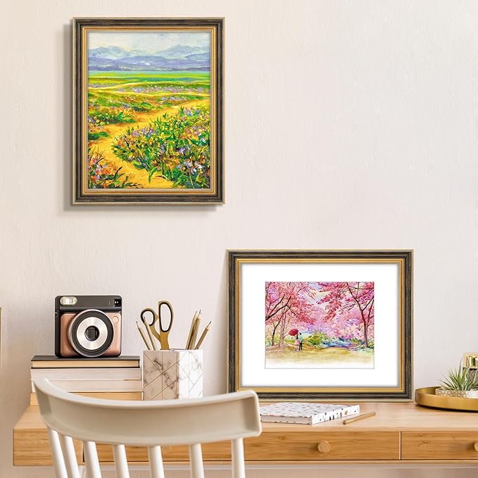 Golden State Art,11x14 Ornate Picture Frame for 8x10 Photo with Mat or 11 x 14 Prints Without Mat, Real Glass Wall Display Horizontally or Vertically (Color: Black Gold)