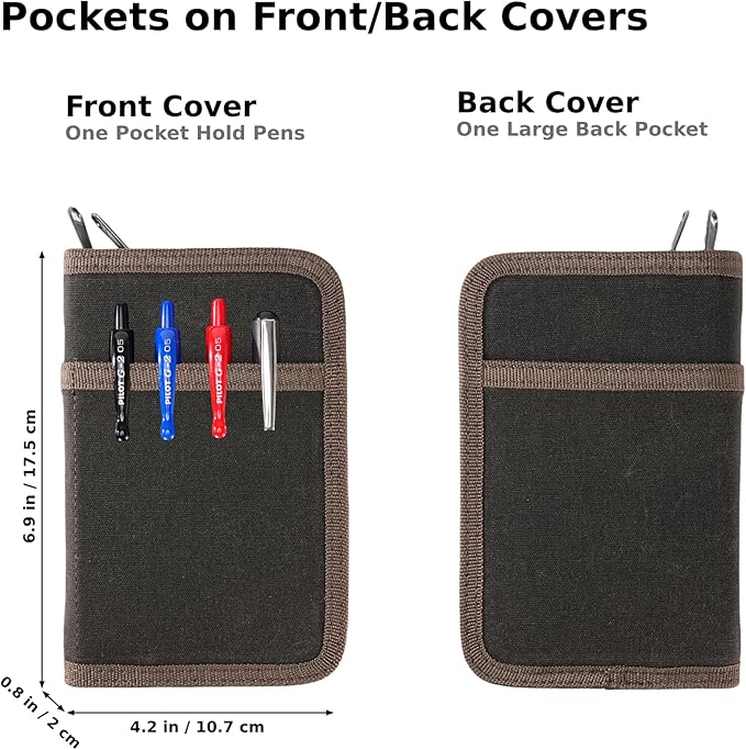 Pocket Journal Cover with Field Book, Waterproof Pocket Notebook Cover with Zipper for Journal Planner, Small Notebook Holder for Field Notes & Moleskine Cahier 3.5" x 5.5" - Mini Field Journal